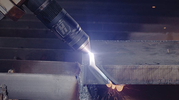 Image of bevel being cut in 51mm thick metal