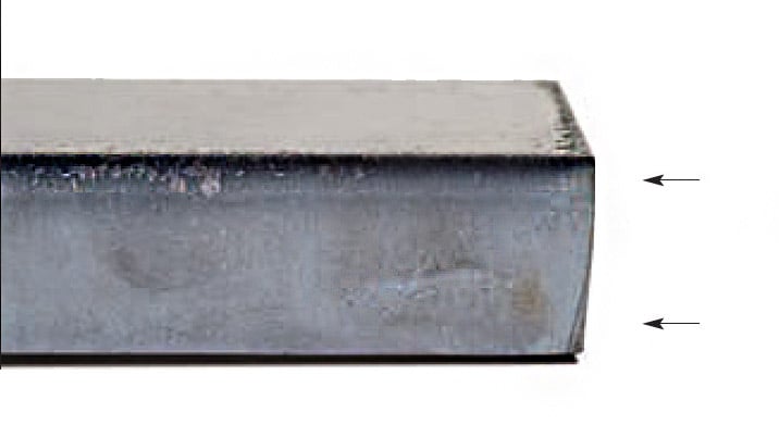 Negative bevel shown on a cut away