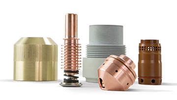 Group of FlushCut consumables for Powermax plasma cutters