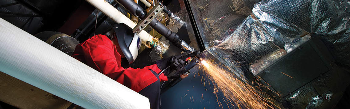 HVAC / mechanical contractor fabricating duct work using plasma cutter